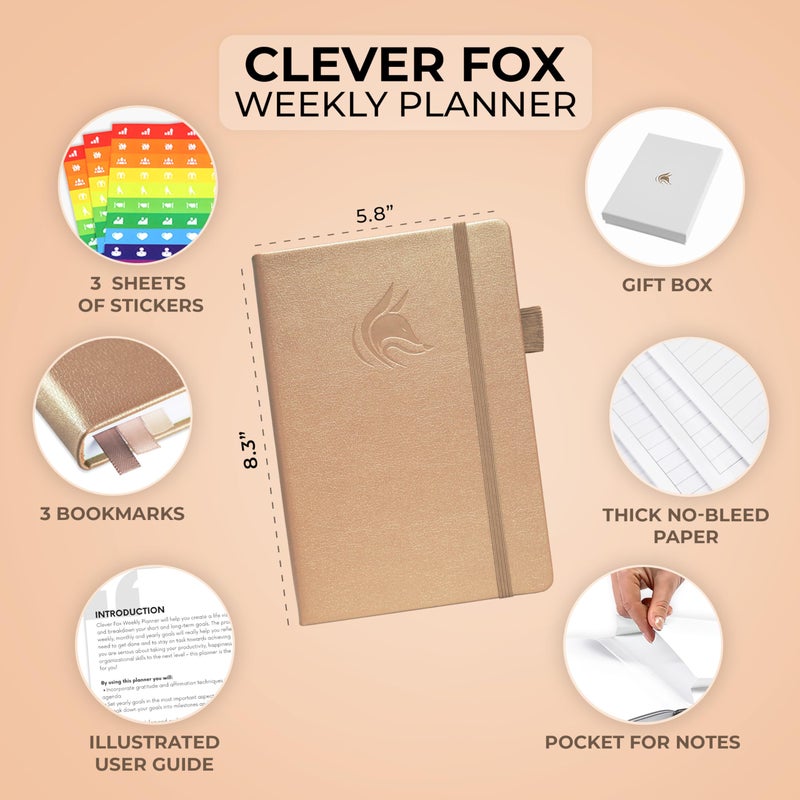 Clever Fox Planner â€“ Undated Weekly & Monthly Planner for Productivity, Time Management & Goals â€“ Organizer Journal â€“ A5 (Pearl) - Image 2
